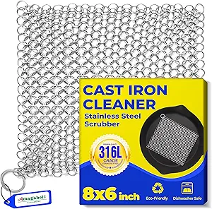 81rUQlitnJL.__AC_SX300_SY300_QL70_FMwebp_ Amagabeli Cast Iron Cleaner Review Durable Stainless Steel Chainmail Scrubber for Pans